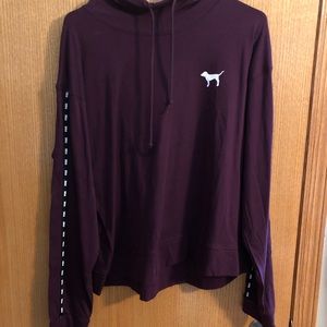 PINK hooded long sleeve slightly cropped shirt